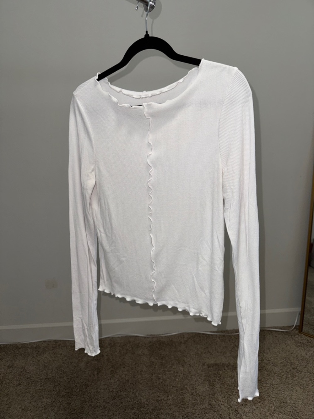 Abercrombie & Fitch White Long-Sleeve Ruffle-Edge Top